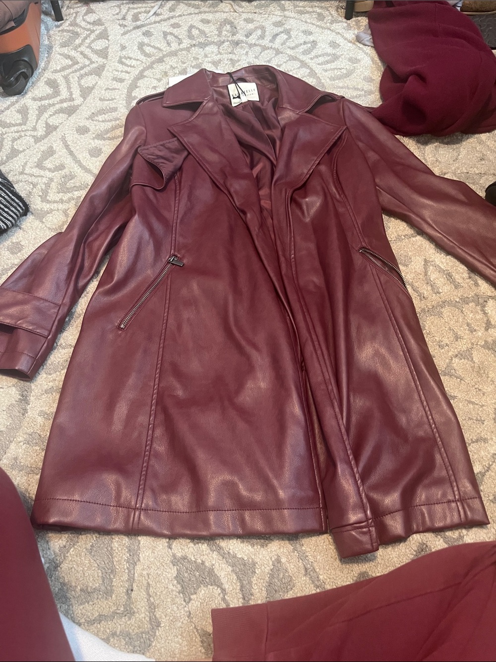 Windsor Burgundy Faux Leather Long Jacket